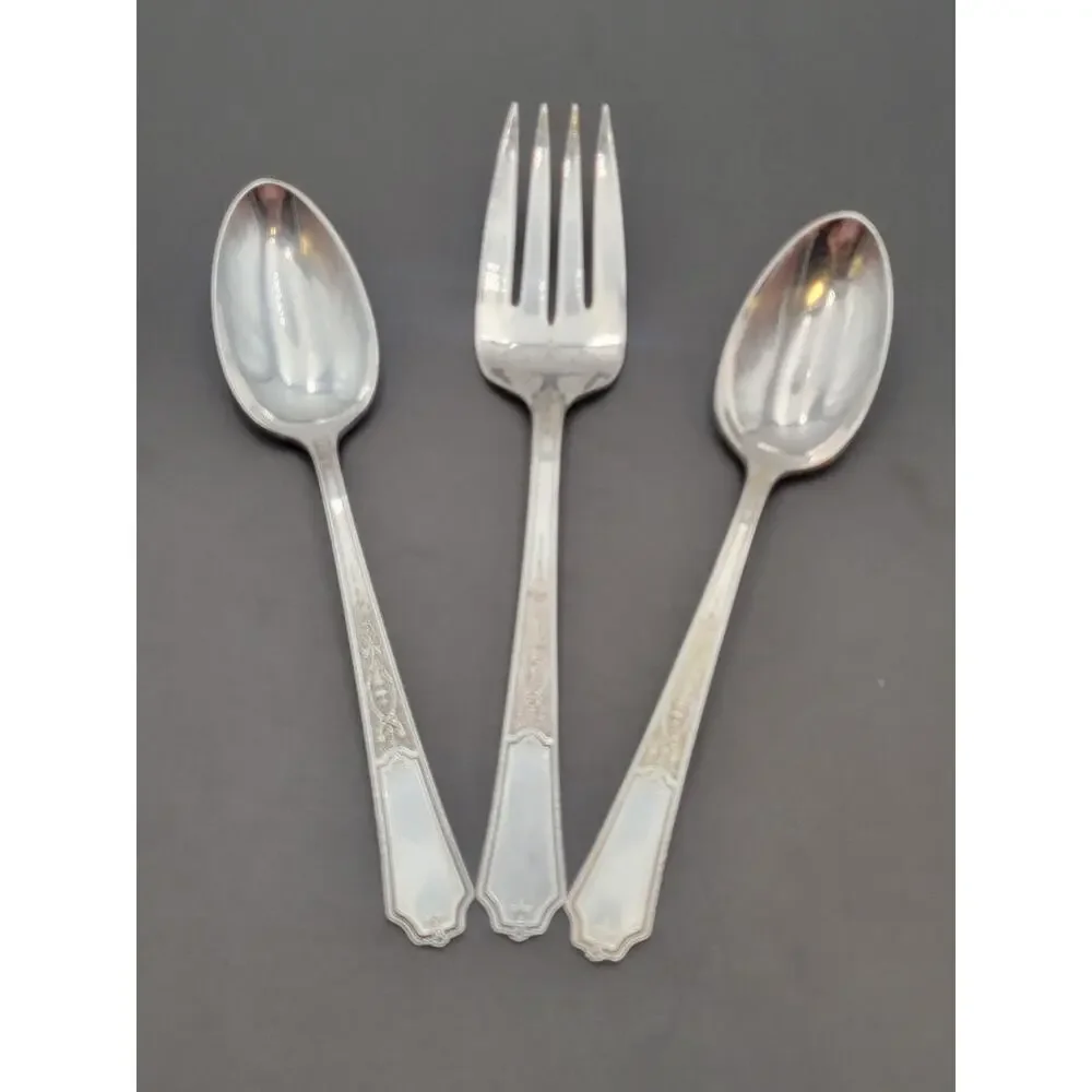 1847 Rogers Bros Ancestral Flatware Silverware Set 3 Pcs 2 Spoon & Serving Fork